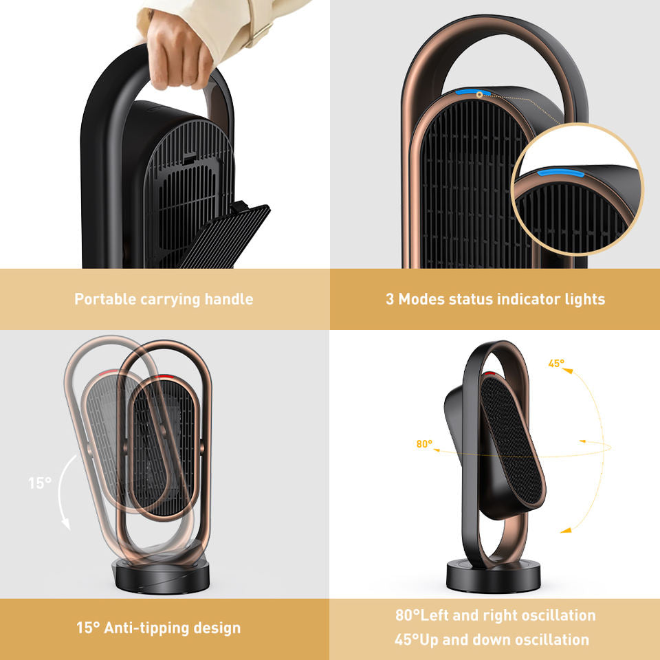 1500W Oscillating Space Heater for Indoor Use, Fast Heating Within 2s with PTC Heating Tech, 3 Timers & 3 Temperature Settings with Remote Control for Office and Home